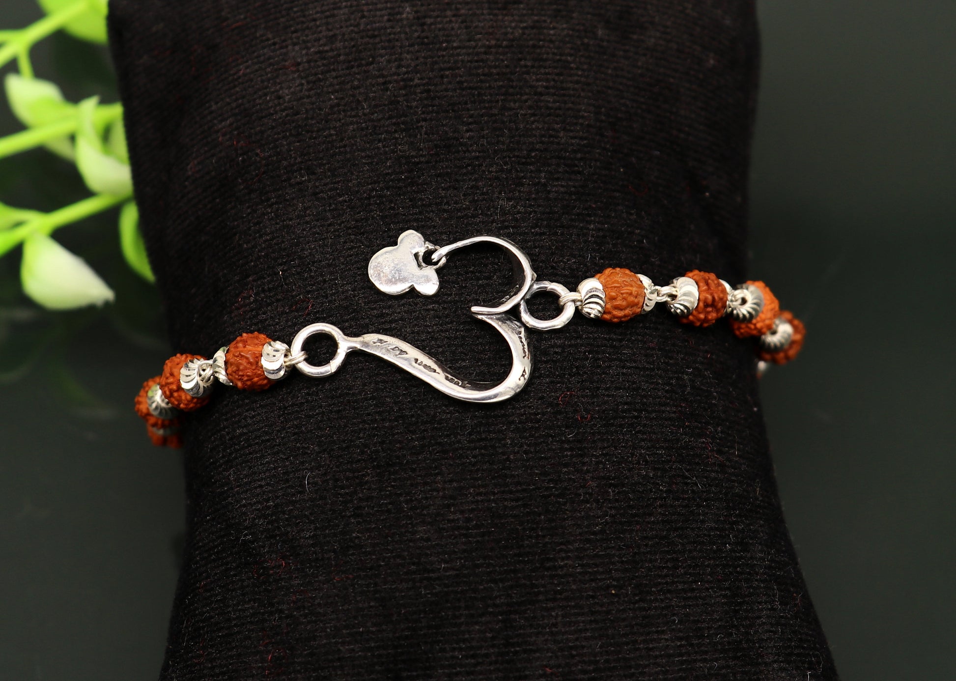 7.5 inches long handmade solid 925 sterling silver custom Aum design rudraksha Rakhi Bracelet, special personalized Rakshabandhan gift rk11 - TRIBAL ORNAMENTS