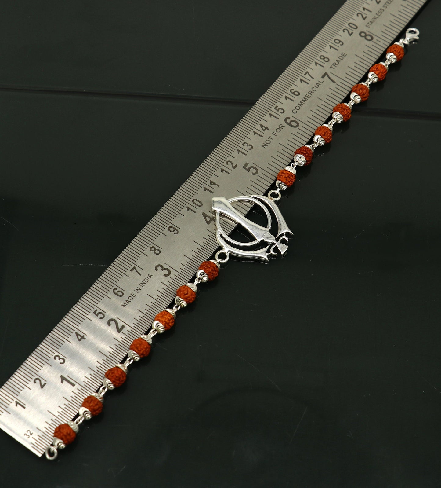 8.5 inches long handmade solid 925 sterling silver khalsa design tulsi beaded Rakhi Bracelet, special personalized Rakshabandhan gift rk14 - TRIBAL ORNAMENTS