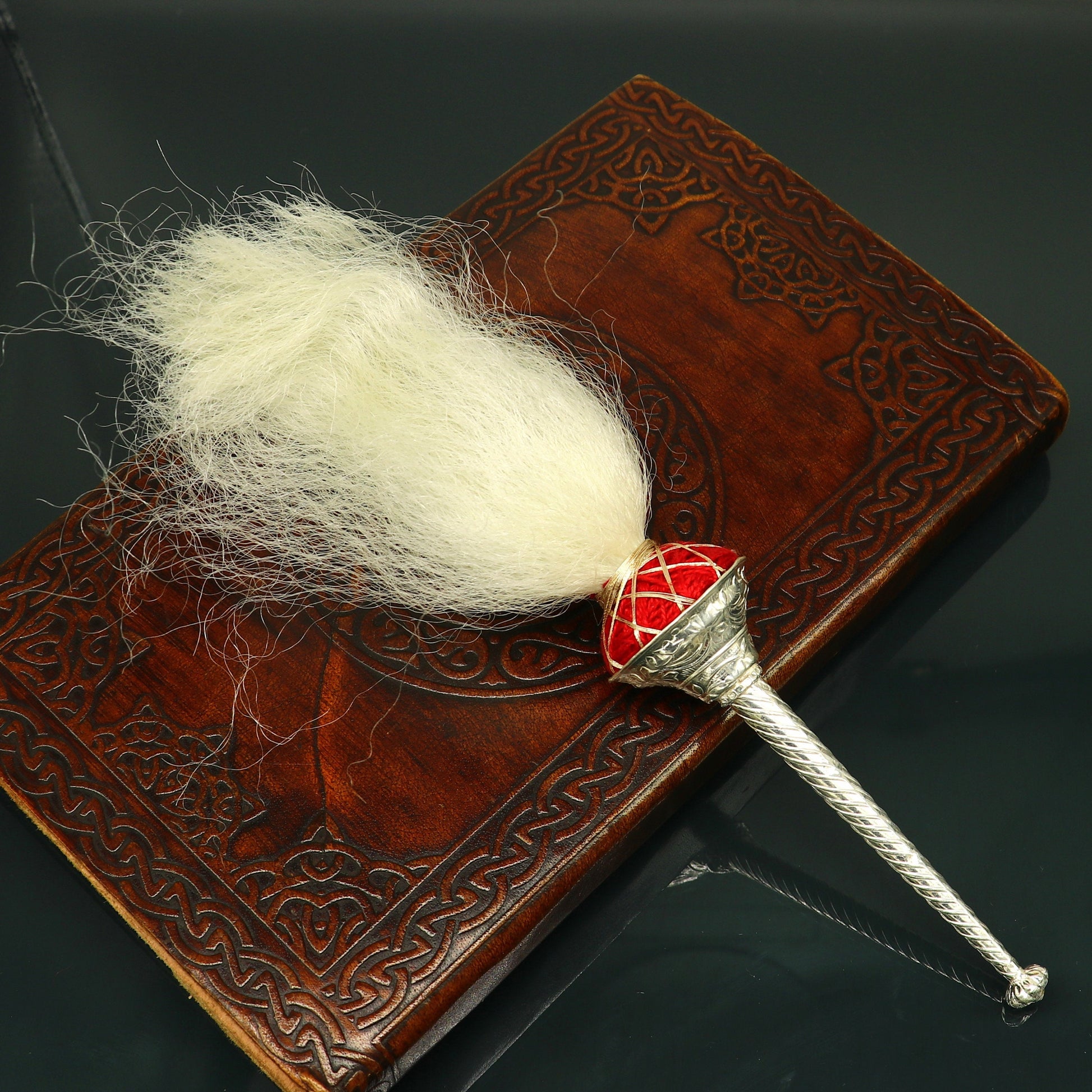Vintage style Sterling silver handmade puja chanwar chaur with original yalk cow hair, worshipping fan for idols, home temple article cvr - TRIBAL ORNAMENTS