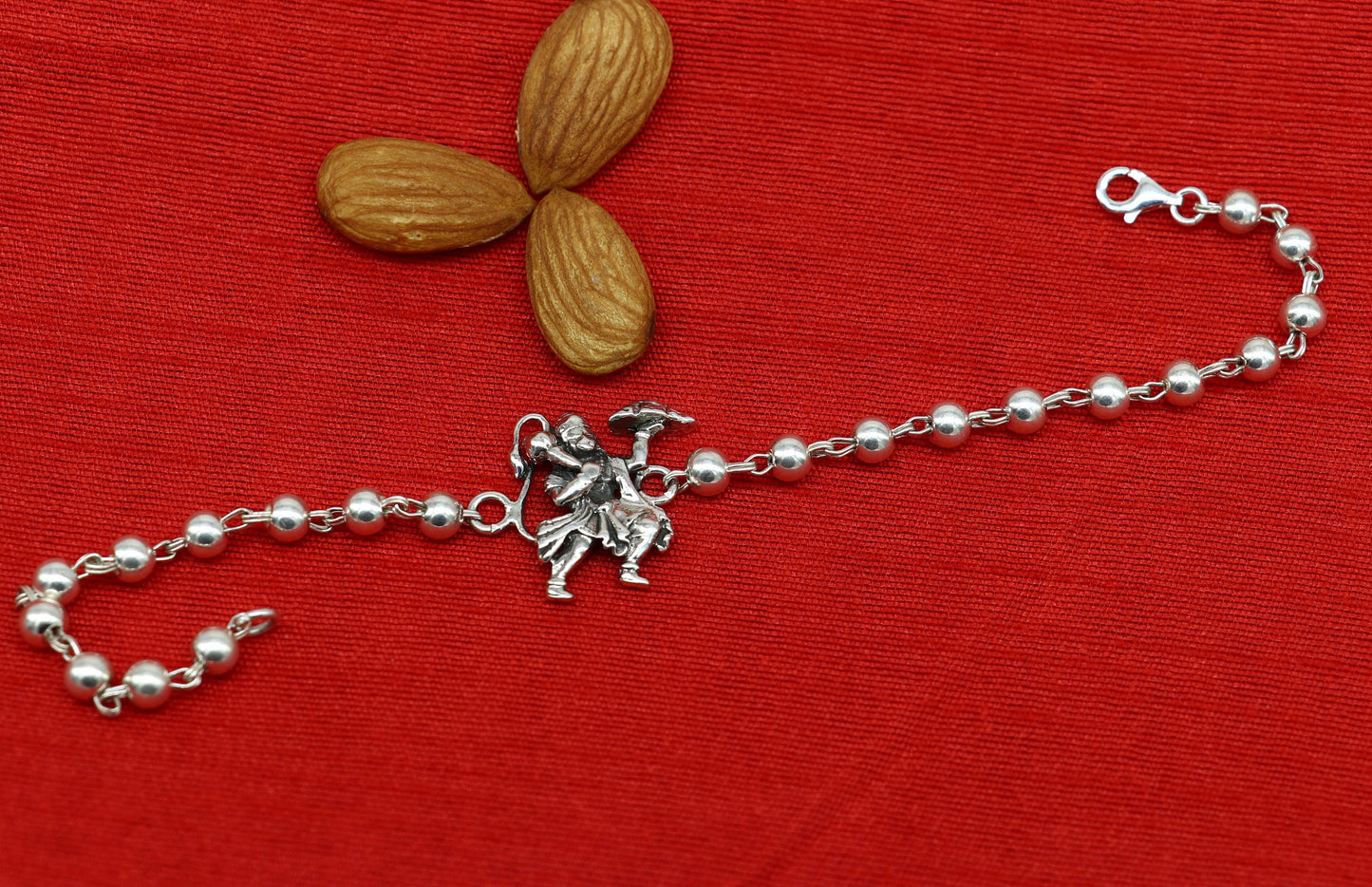 925 Sterling silver customized beaded 'Hanuman' Rakhi or bracelet. best gift for your brother's for special personalized gifing rk18 - TRIBAL ORNAMENTS