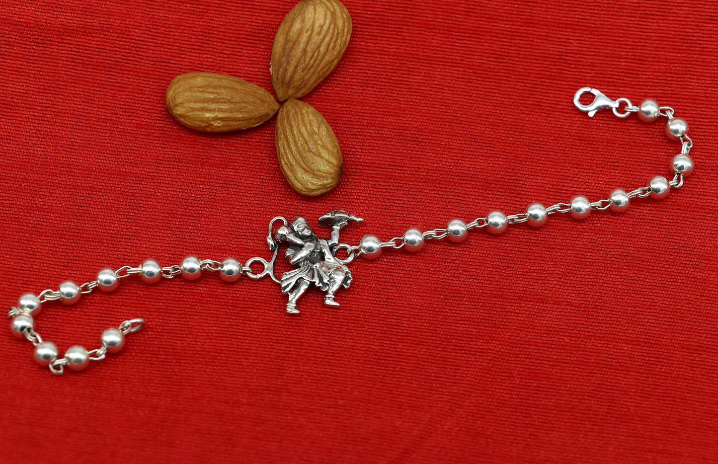 925 Sterling silver customized beaded 'Hanuman' Rakhi or bracelet. best gift for your brother's for special personalized gifing rk018 - TRIBAL ORNAMENTS