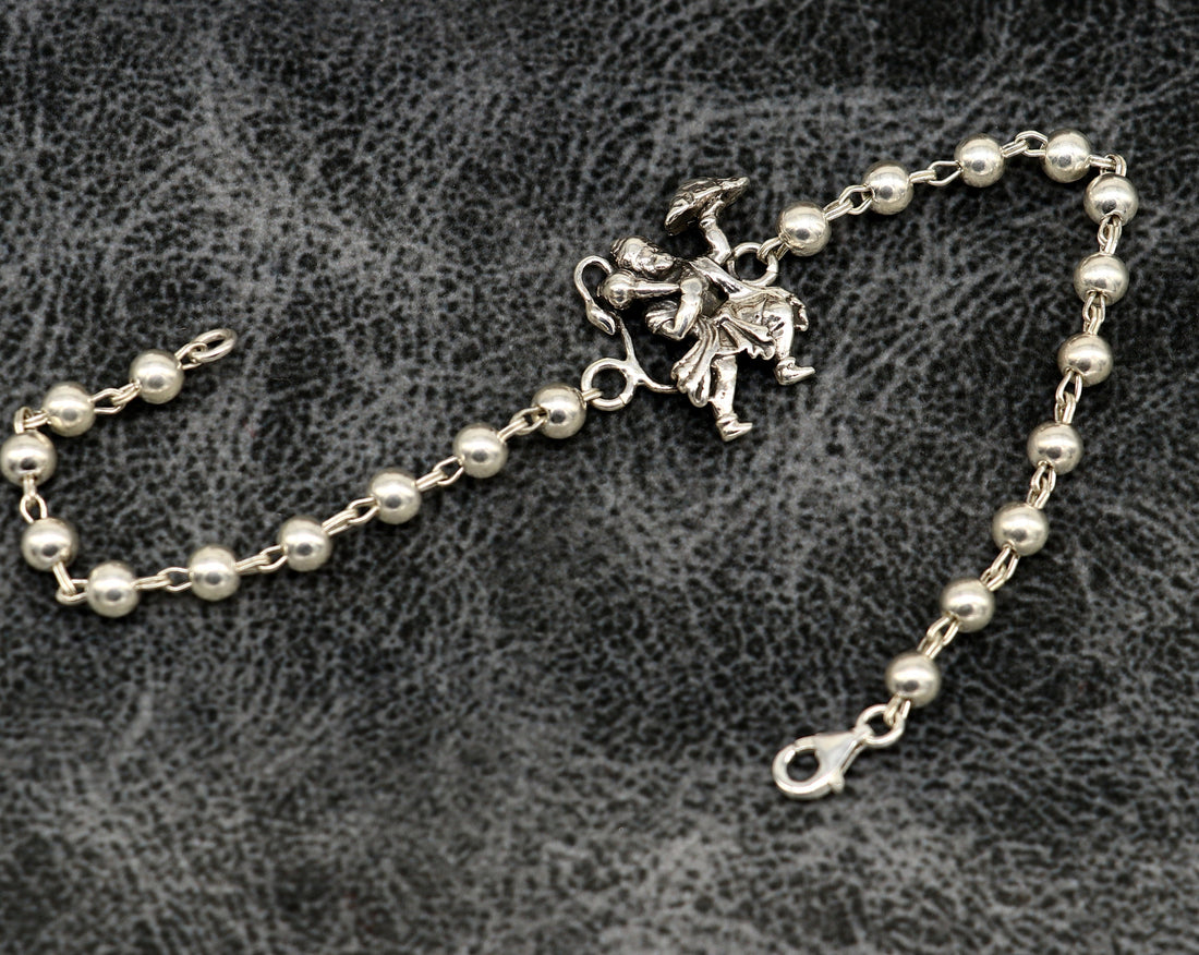 925 Sterling silver customized beaded 'Hanuman' Rakhi or bracelet. best gift for your brother's for special personalized gifing rk018 - TRIBAL ORNAMENTS