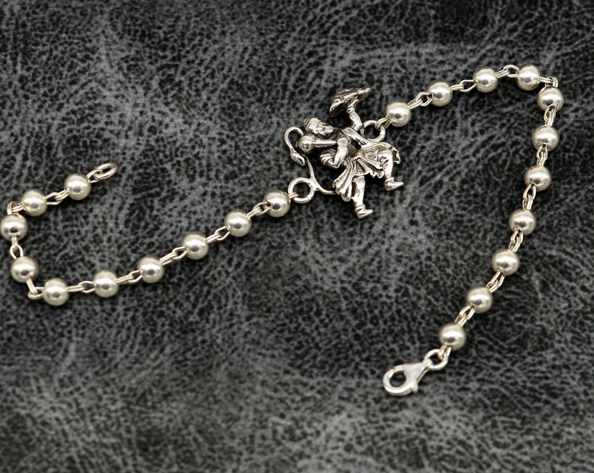 925 Sterling silver customized beaded 'Hanuman' Rakhi or bracelet. best gift for your brother's for special personalized gifing rk018 - TRIBAL ORNAMENTS
