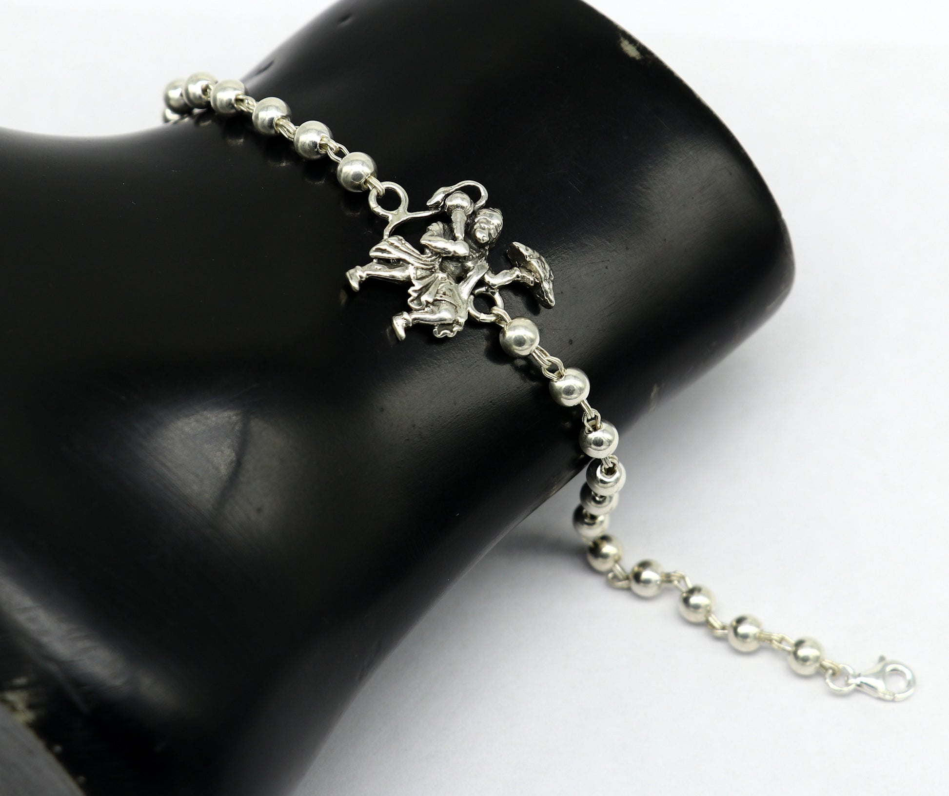 925 Sterling silver customized beaded 'Hanuman' Rakhi or bracelet. best gift for your brother's for special personalized gifing rk018 - TRIBAL ORNAMENTS