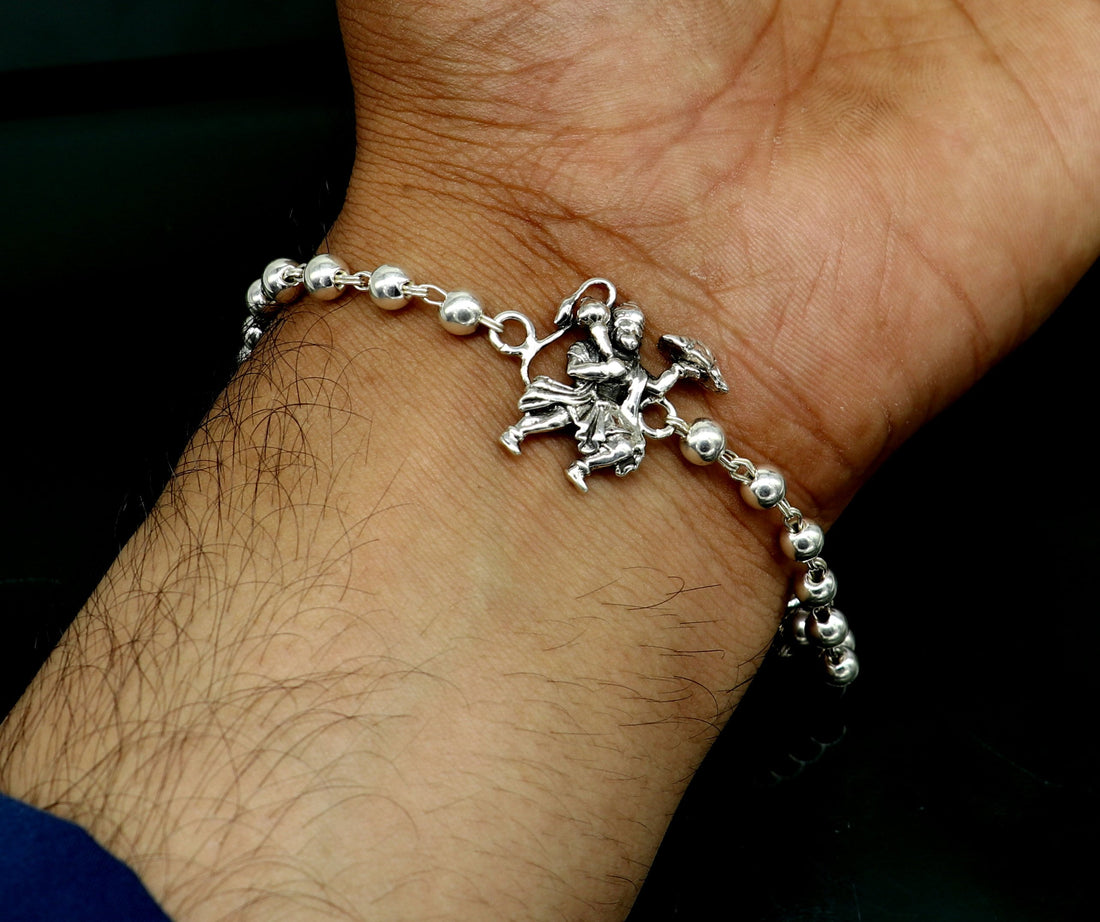 925 Sterling silver customized beaded 'Hanuman' Rakhi or bracelet. best gift for your brother's for special personalized gifing rk018 - TRIBAL ORNAMENTS