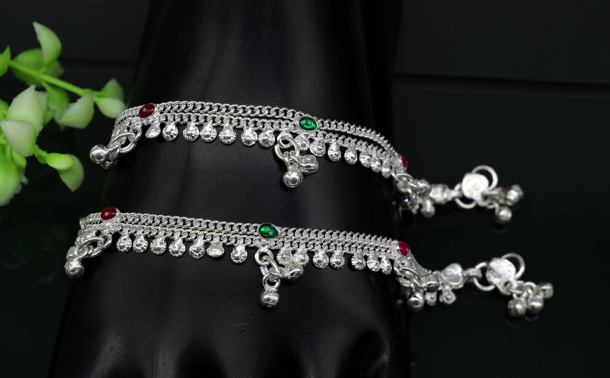 6" handmade solid sterling silver jingling bells noisy anklets, excellent gifting baby foot bracelet charm kids jewelry from india ank363 - TRIBAL ORNAMENTS