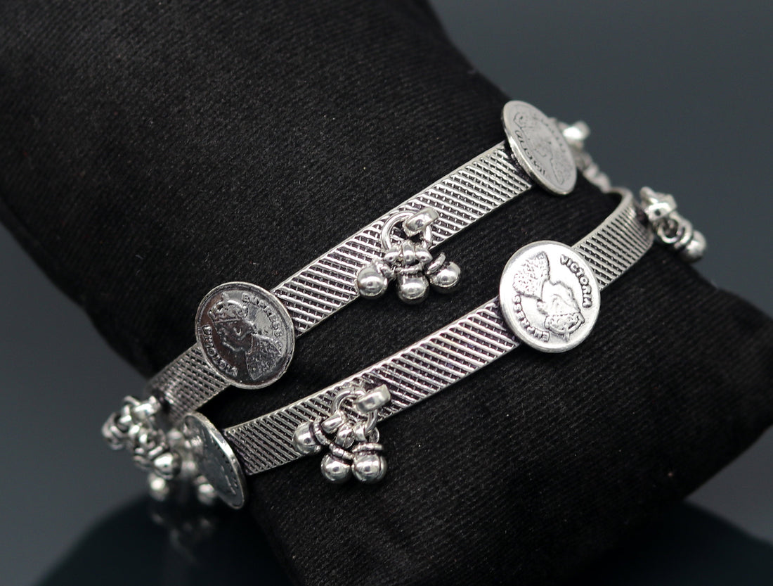 925 sterling silver handmade stunning Victoria empress coin design Bangles bracelet kada, best brides tribal belly jewelry nba155 - TRIBAL ORNAMENTS