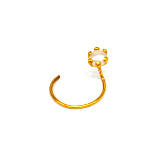 18 kt yellow fine gold fabulous nose pin, excellent single pearl nose pin, stunning design gifting gold jewelry for girl's women's gnp37 - TRIBAL ORNAMENTS