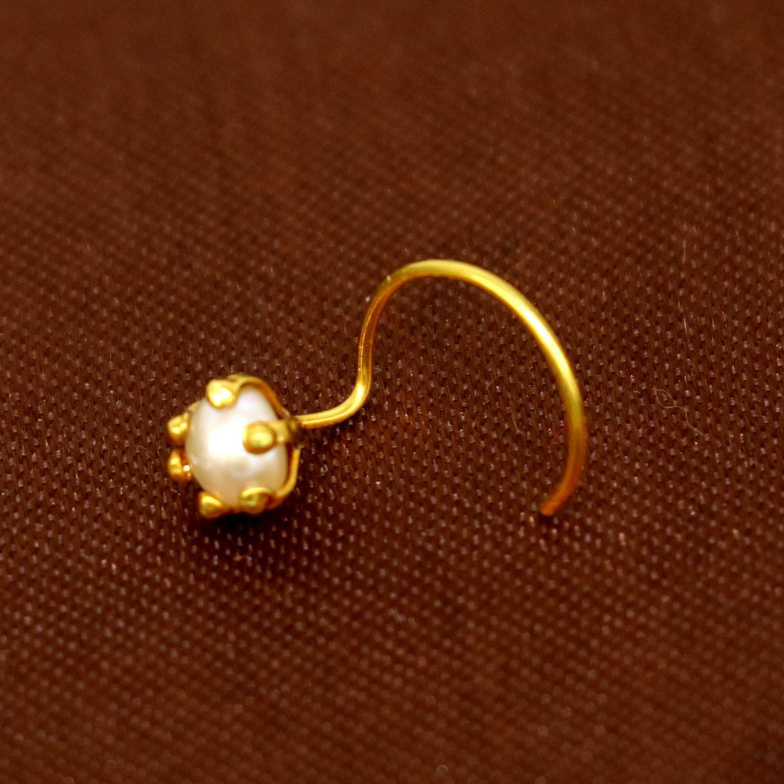 4 mm 18 kt yellow gold fabulous nose pin, excellent single pearl nose pin, stunning design gifting gold jewelry for girl's women's gnp38 - TRIBAL ORNAMENTS