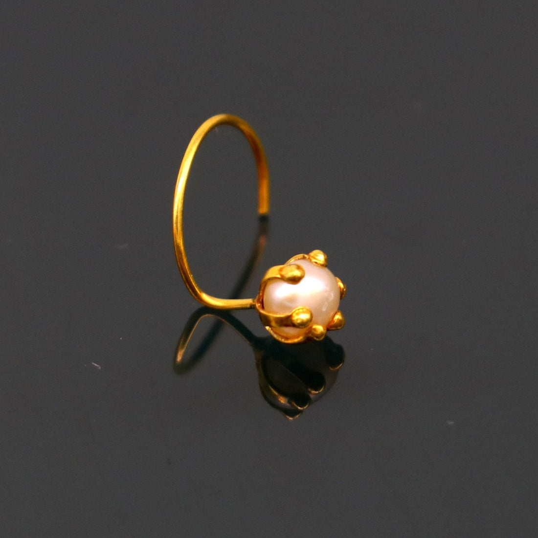 4 mm 18 kt yellow gold fabulous nose pin, excellent single pearl nose pin, stunning design gifting gold jewelry for girl's women's gnp38 - TRIBAL ORNAMENTS