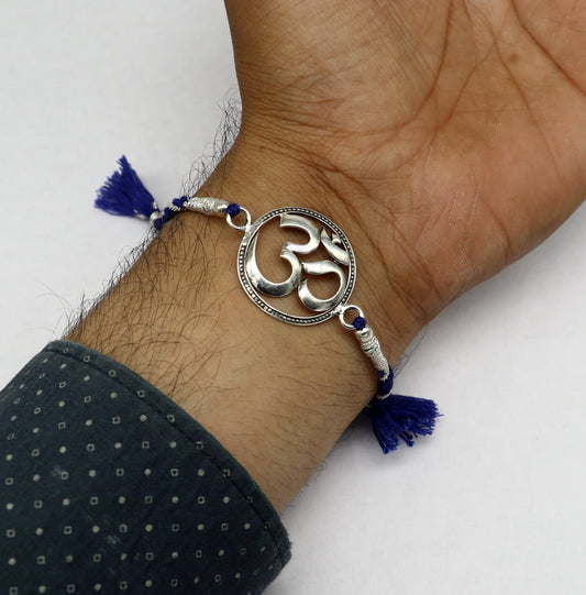 925 sterling silver handmade custom made Rakhi Bracelet, Exclusive Vintage OM Aum design size free Bracelet for Rakshabandhan rk20 - TRIBAL ORNAMENTS