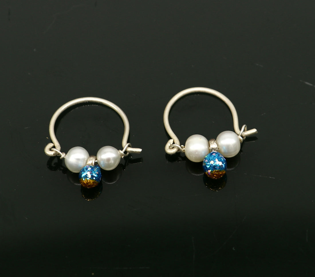 925 sterling silver custom made hoops earring, gorgeous hanging pearls drops hoops earring, stunning brides gifting jewelry s909 - TRIBAL ORNAMENTS