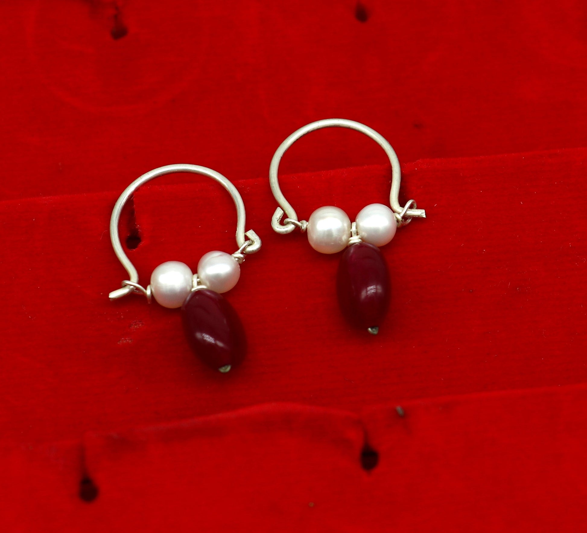 925 sterling silver custom made hoops earring, gorgeous hanging pearls drops hoops earring, stunning brides gifting jewelry s910 - TRIBAL ORNAMENTS