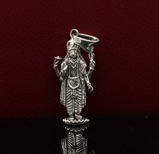 925 sterling silver handmade Hindu idol God Vishnu pendant, amazing designer fabulous pendant unisex gifting jewelry from india ssp491 - TRIBAL ORNAMENTS