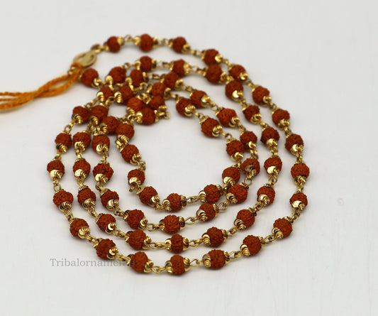 22kt yellow gold hallmarked 4 mm rudraksha chain necklace, Gorgeous design customized beaded chain, excellent wedding gifting jewelry ch262 - TRIBAL ORNAMENTS