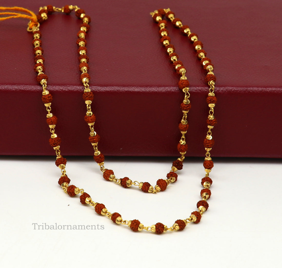 22kt yellow gold hallmarked 4 mm rudraksha chain necklace, Gorgeous design customized beaded chain, excellent wedding gifting jewelry ch265 - TRIBAL ORNAMENTS