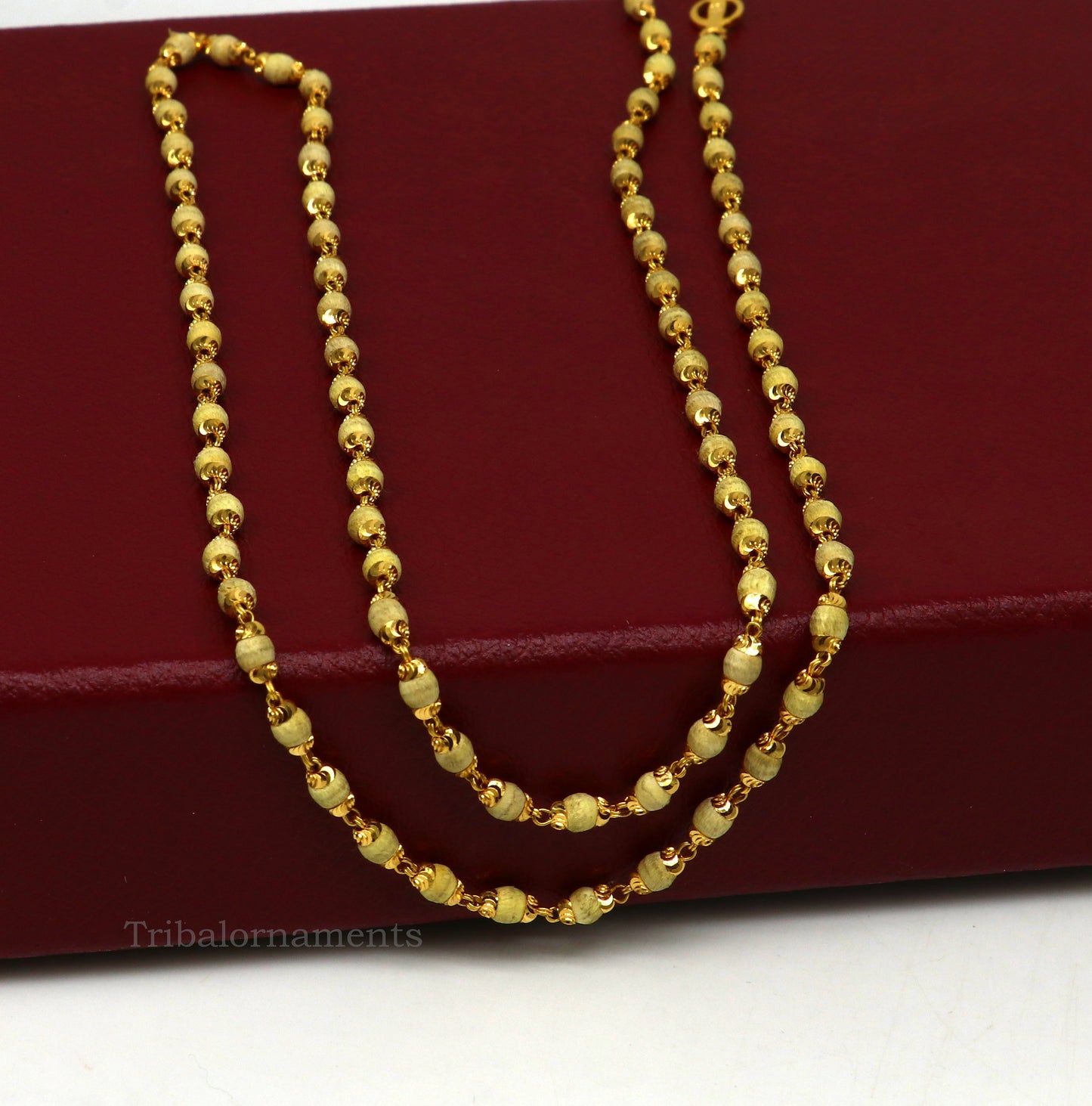 22kt yellow gold 3mm basil rosary(tulsi) chain necklace, Gorgeous customized beaded chain, excellent wedding gifting jewelry ch264 - TRIBAL ORNAMENTS