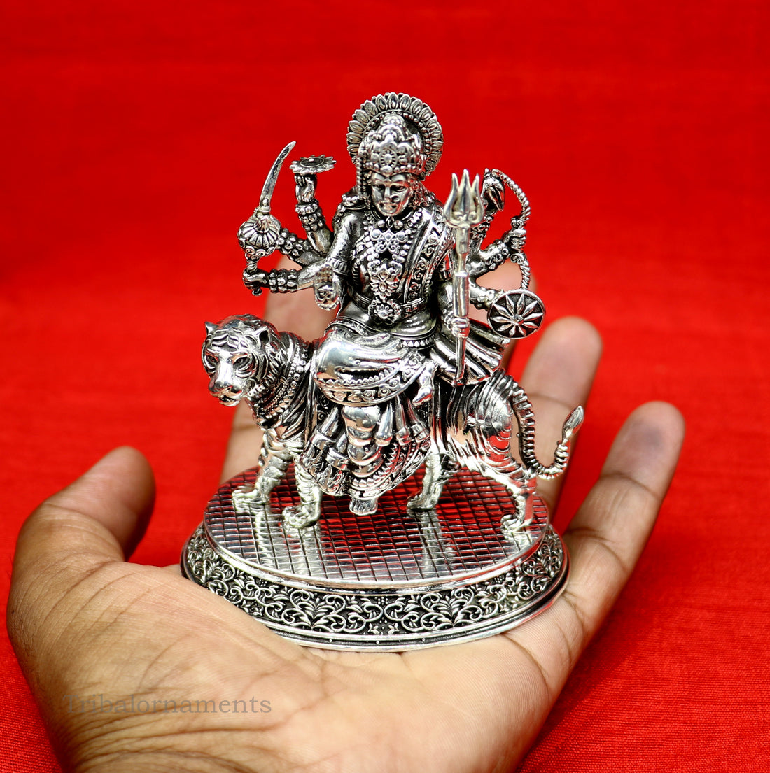 925 Sterling silver handmade customized Hindu Goddess Durga or Bhawani maa statue, puja article figurine, home decor utensils art33 - TRIBAL ORNAMENTS