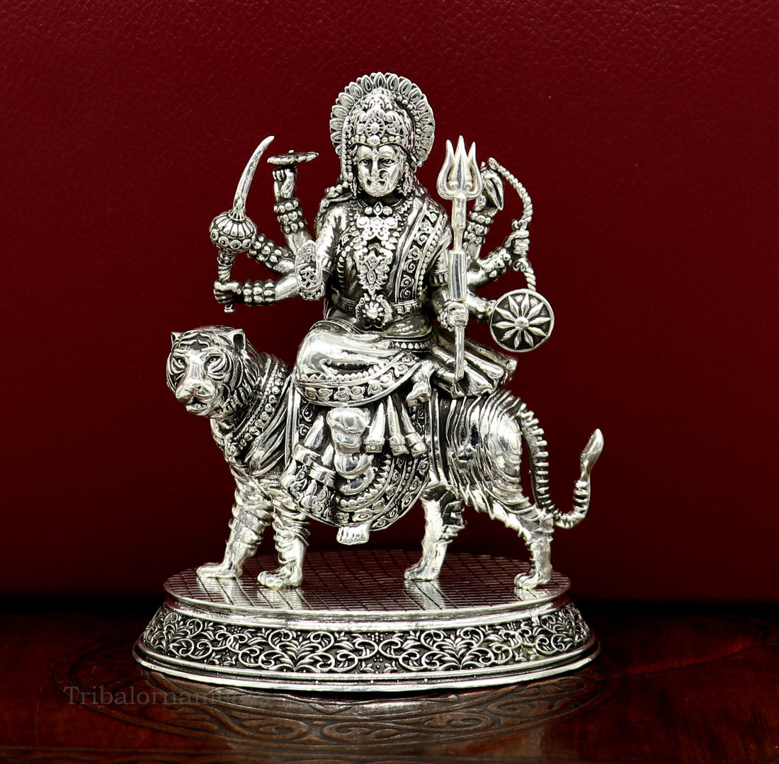 925 Sterling silver handmade customized Hindu Goddess Durga or Bhawani maa statue, puja article figurine, home decor utensils art33 - TRIBAL ORNAMENTS