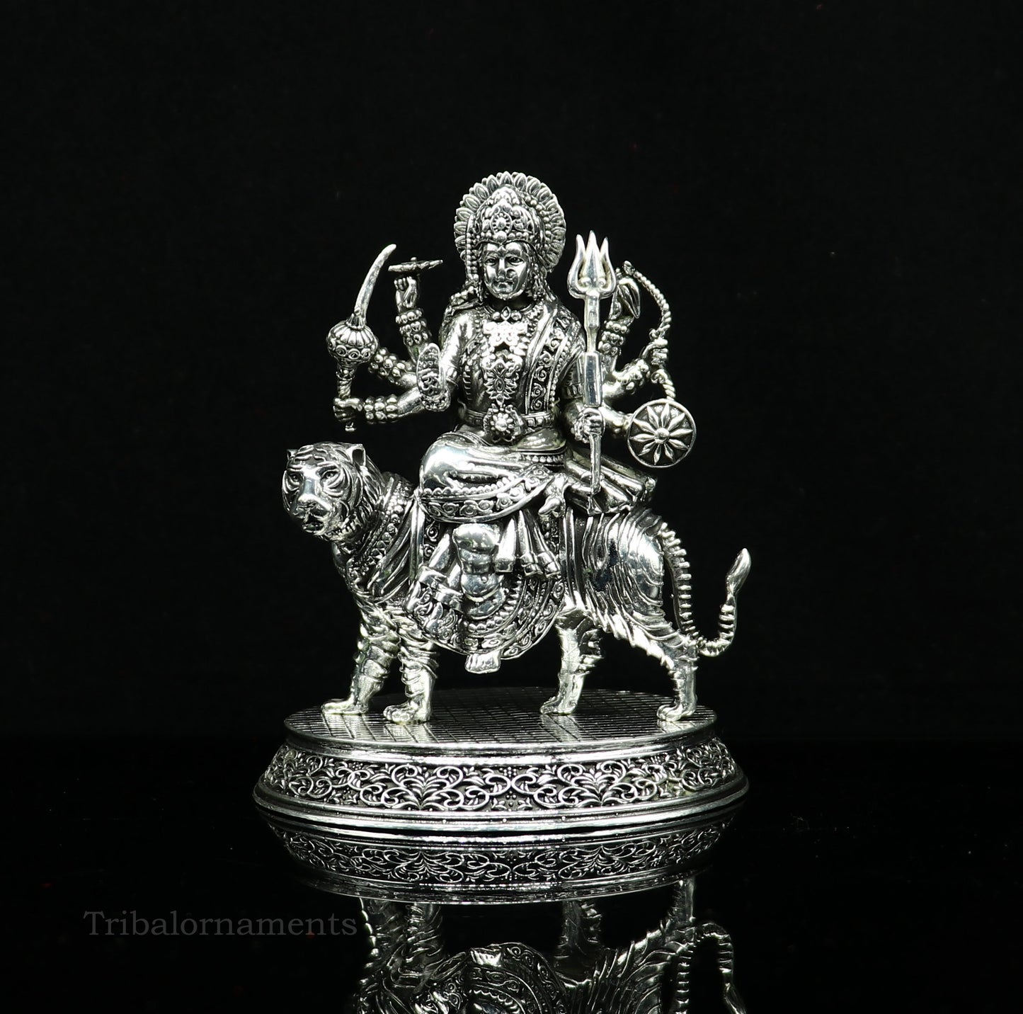 925 Sterling silver handmade customized Hindu Goddess Durga or Bhawani maa statue, puja article figurine, home decor utensils art33 - TRIBAL ORNAMENTS