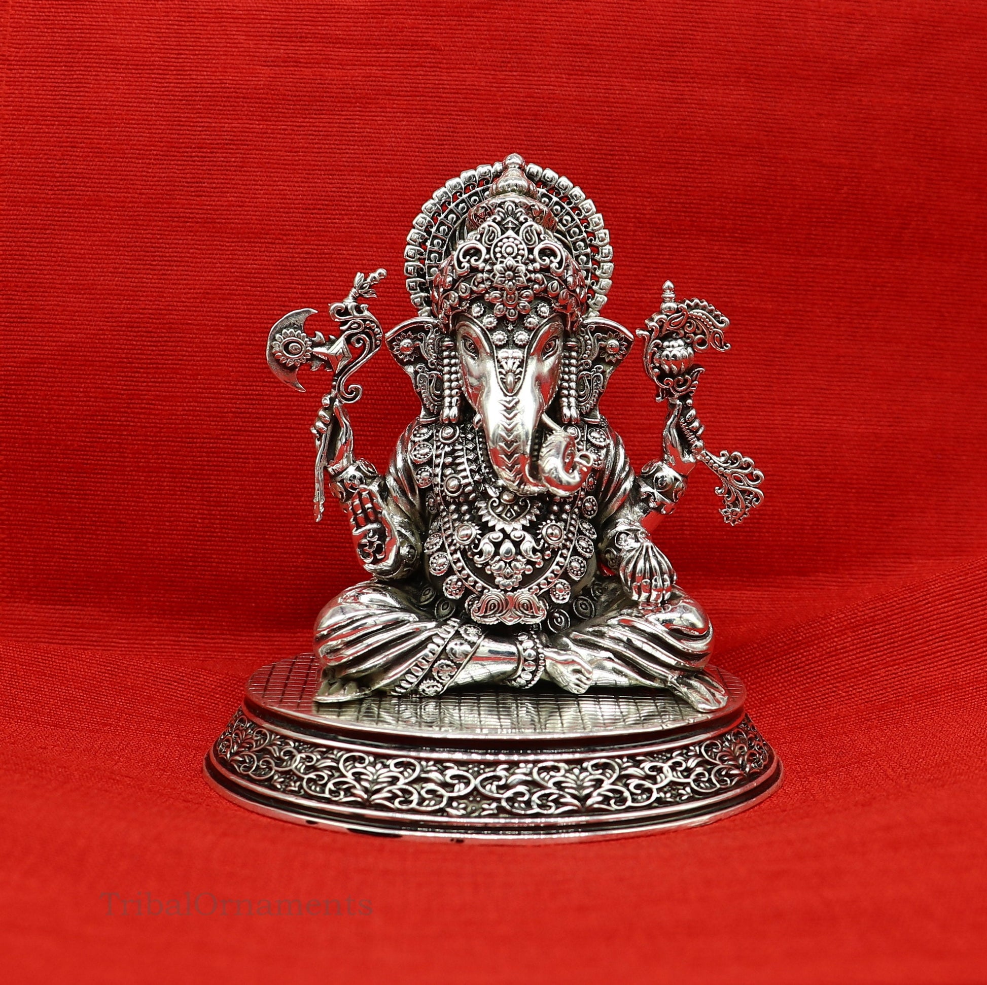 925 Sterling silver handmade customized Hindu God Idol Ganesha statue, puja article figurine, home decor utensils art34 - TRIBAL ORNAMENTS