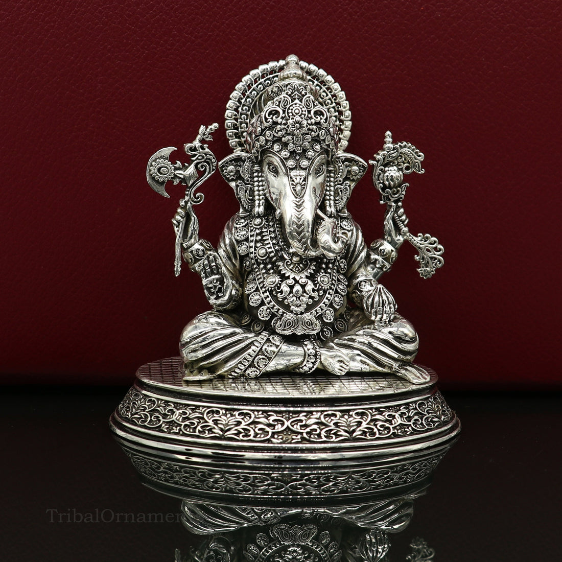 925 Sterling silver handmade customized Hindu God Idol Ganesha statue, puja article figurine, home decor utensils art34 - TRIBAL ORNAMENTS