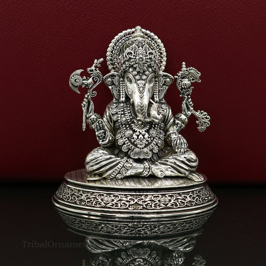 925 Sterling silver handmade customized Hindu God Idol Ganesha statue, puja article figurine, home decor utensils art34 - TRIBAL ORNAMENTS