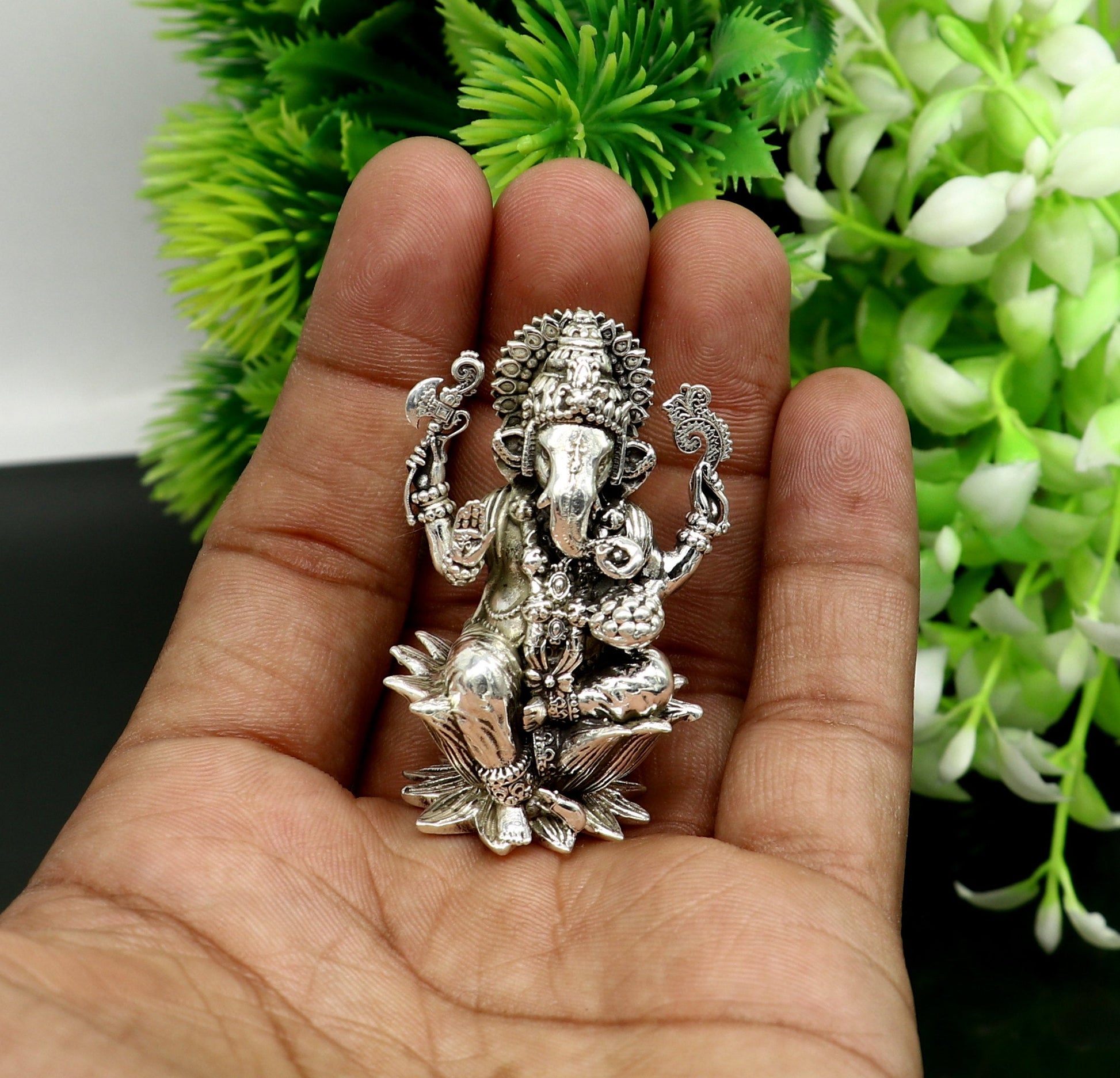 2" small 925 Sterling silver handmade customized Hindu God Idol Ganesha statue, puja article figurine, home decor utensils art31 - TRIBAL ORNAMENTS