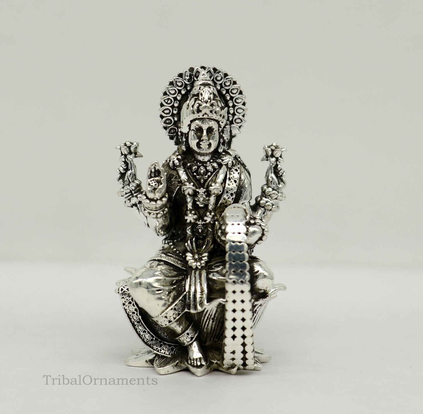 Pure 925 Sterling silver handmade customized Hindu Goddess Laxmi statue, puja article figurine, home décor puja articles gifting art26 - TRIBAL ORNAMENTS