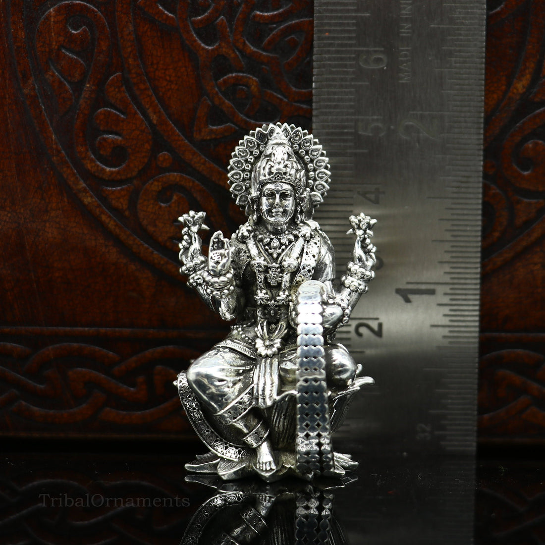 Pure 925 Sterling silver handmade customized Hindu Goddess Laxmi statue, puja article figurine, home décor puja articles gifting art26 - TRIBAL ORNAMENTS