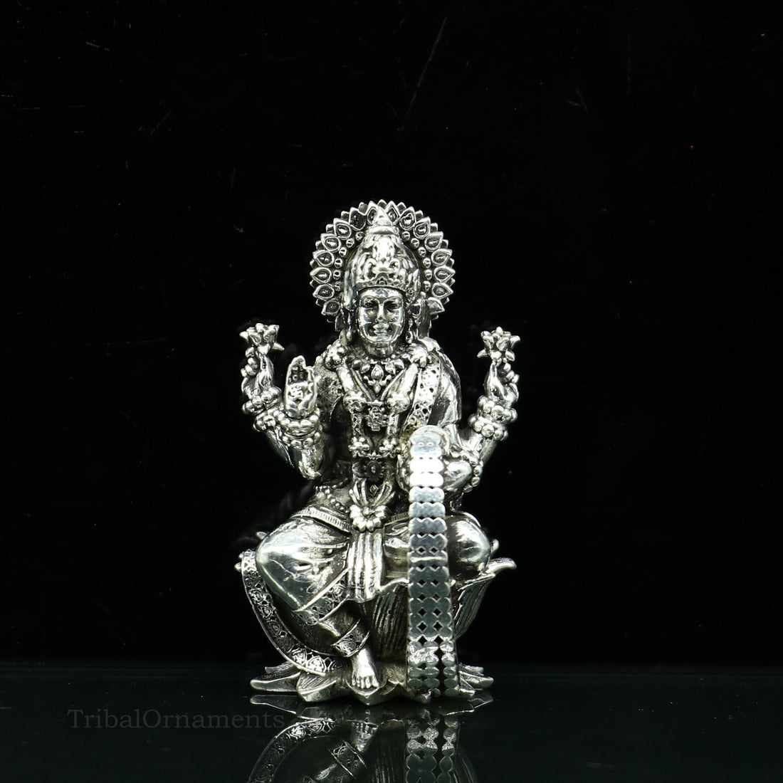 Pure 925 Sterling silver handmade customized Hindu Goddess Laxmi statue, puja article figurine, home décor puja articles gifting art26 - TRIBAL ORNAMENTS