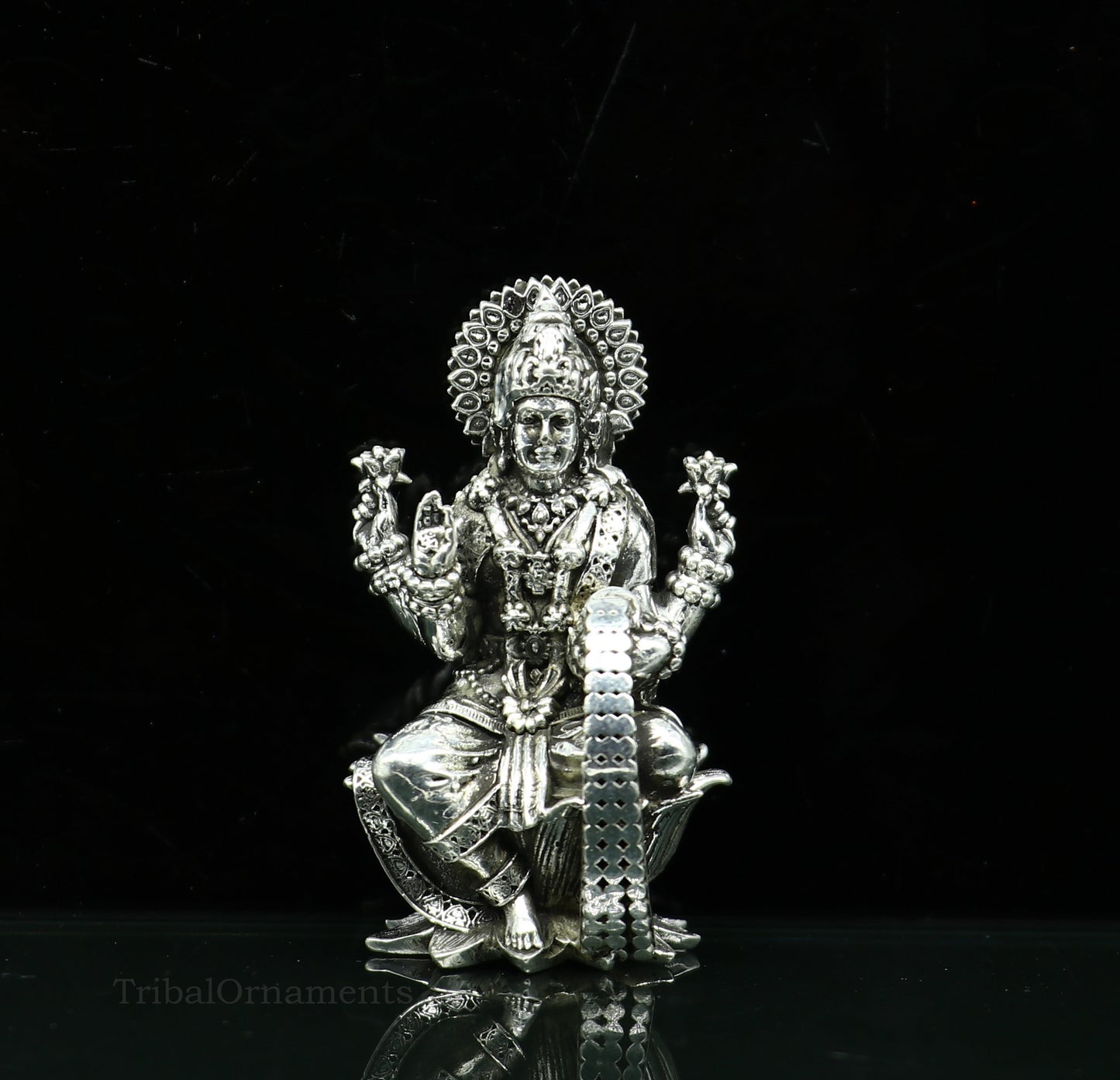 Pure 925 Sterling silver handmade customized Hindu Goddess Laxmi statue, puja article figurine, home décor puja articles gifting art26 - TRIBAL ORNAMENTS
