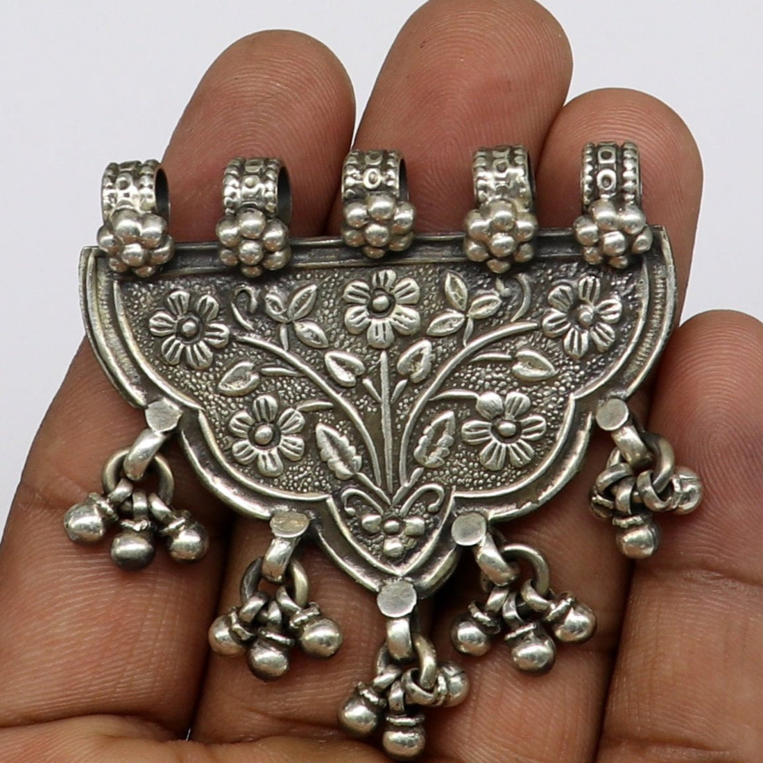 Vintage design handmade 925 solid sterling silver Indian tribal pendant necklace with fabulous hanging bells customized tribal jewelry nsp69 - TRIBAL ORNAMENTS