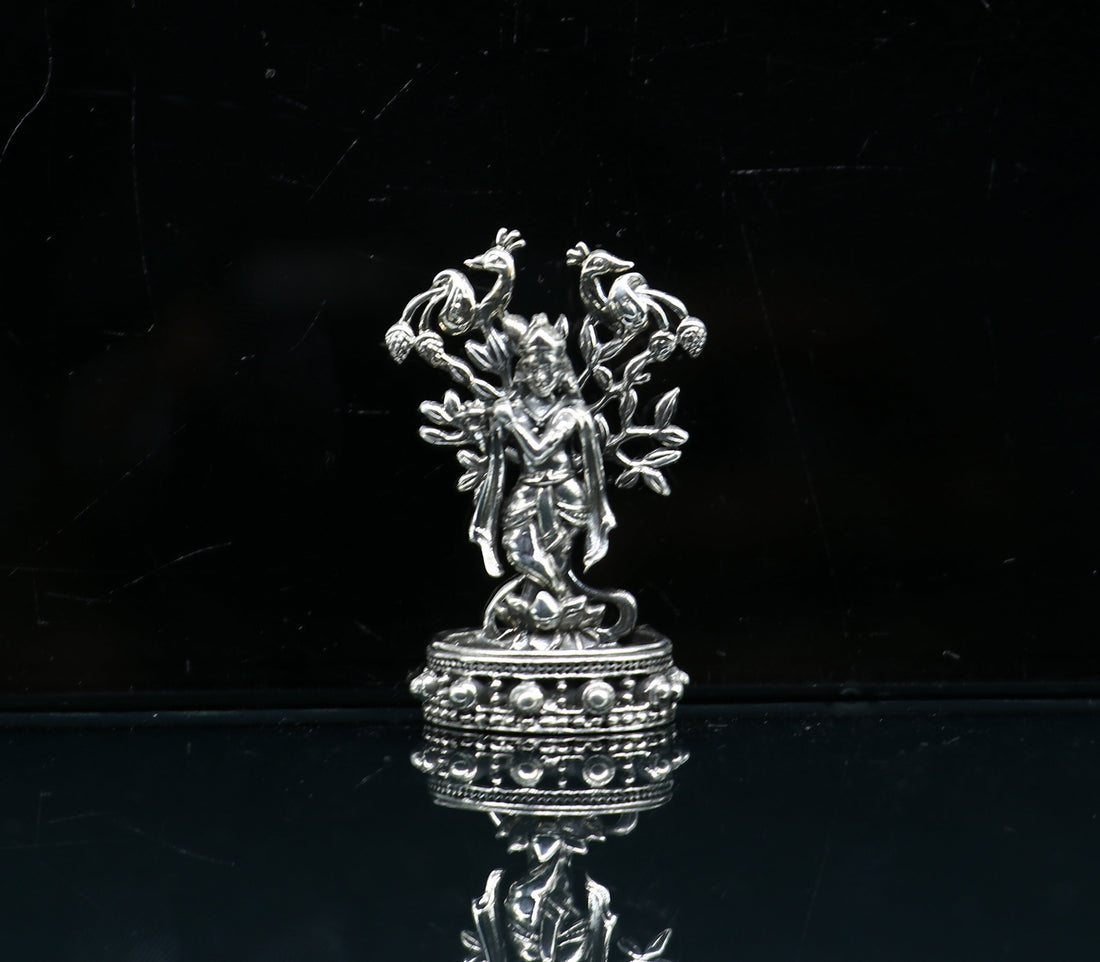 925 Sterling silver handmade antique design Idols Lord Krishna with flute standing Statue figurine, puja articles decorative gift art37 - TRIBAL ORNAMENTS