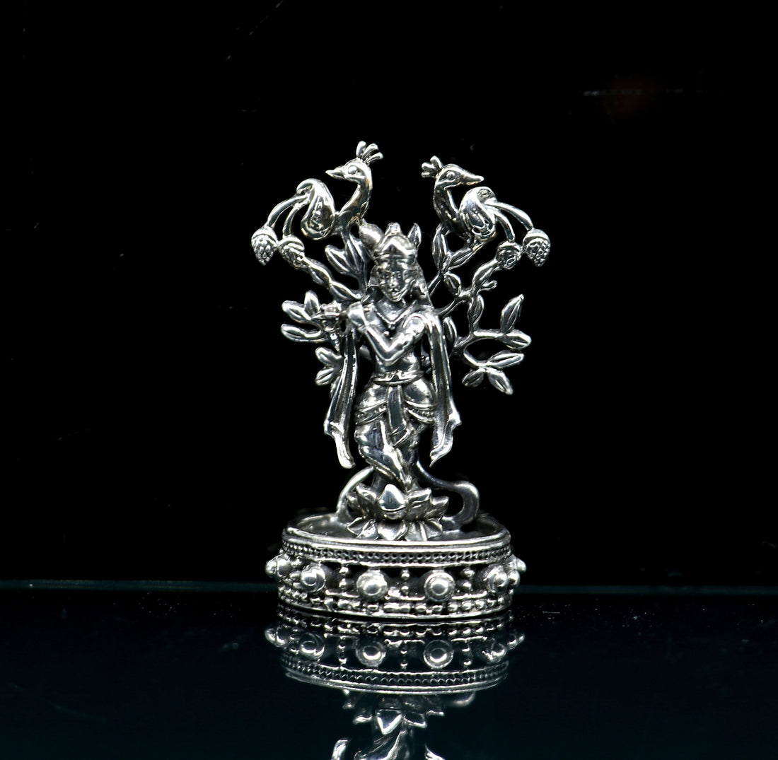 925 Sterling silver handmade antique design Idols Lord Krishna with flute standing Statue figurine, puja articles decorative gift art37 - TRIBAL ORNAMENTS