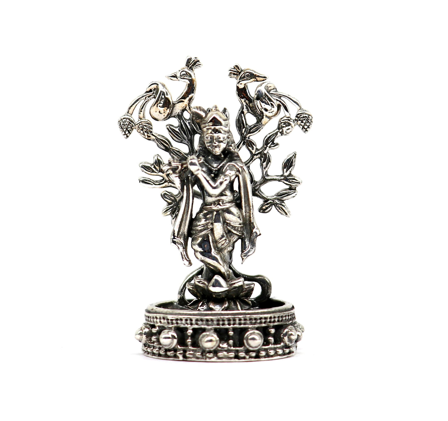 925 Sterling silver handmade antique design Idols Lord Krishna with flute standing Statue figurine, puja articles decorative gift art37 - TRIBAL ORNAMENTS