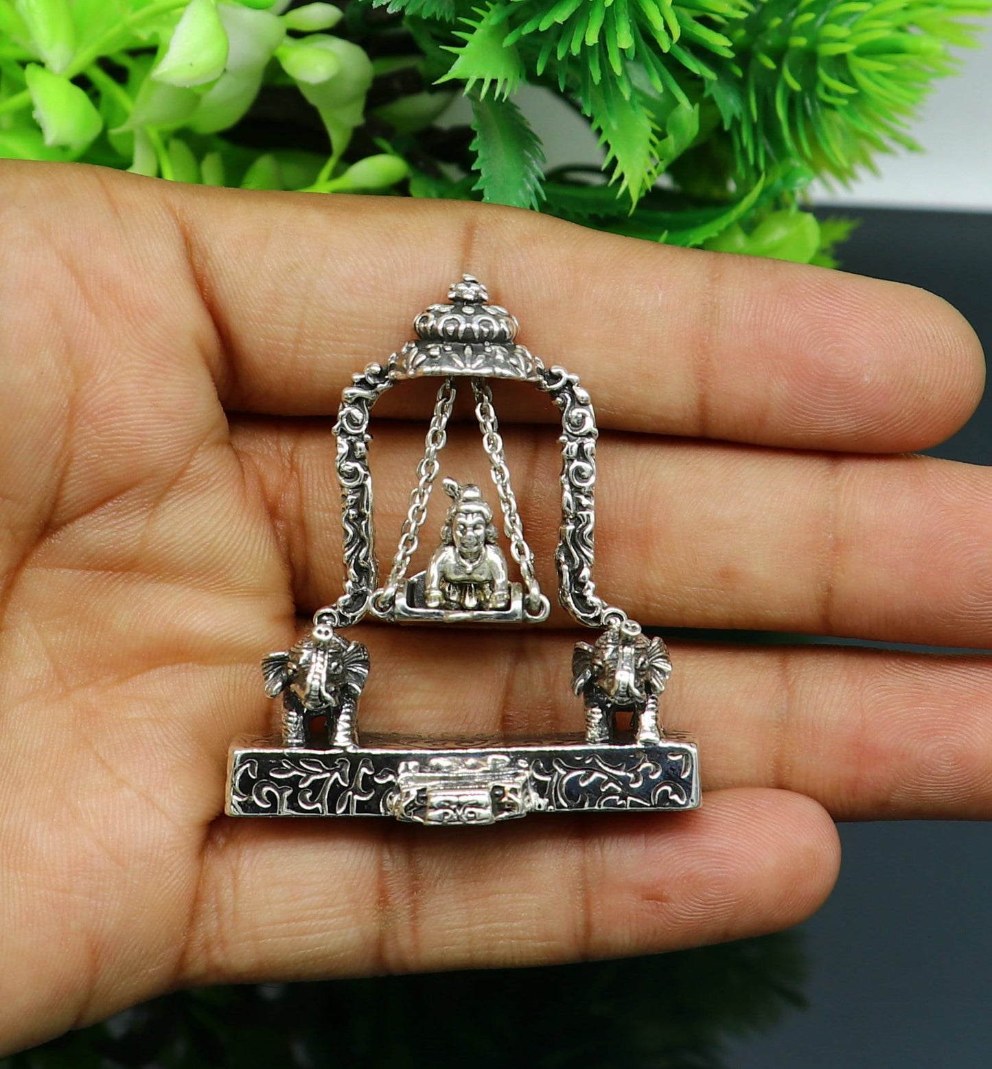 925 Sterling silver handmade custom design Idols Lord Krishna with swing, Bal Gopala Statue figurine, puja articles decorative gift art38 - TRIBAL ORNAMENTS