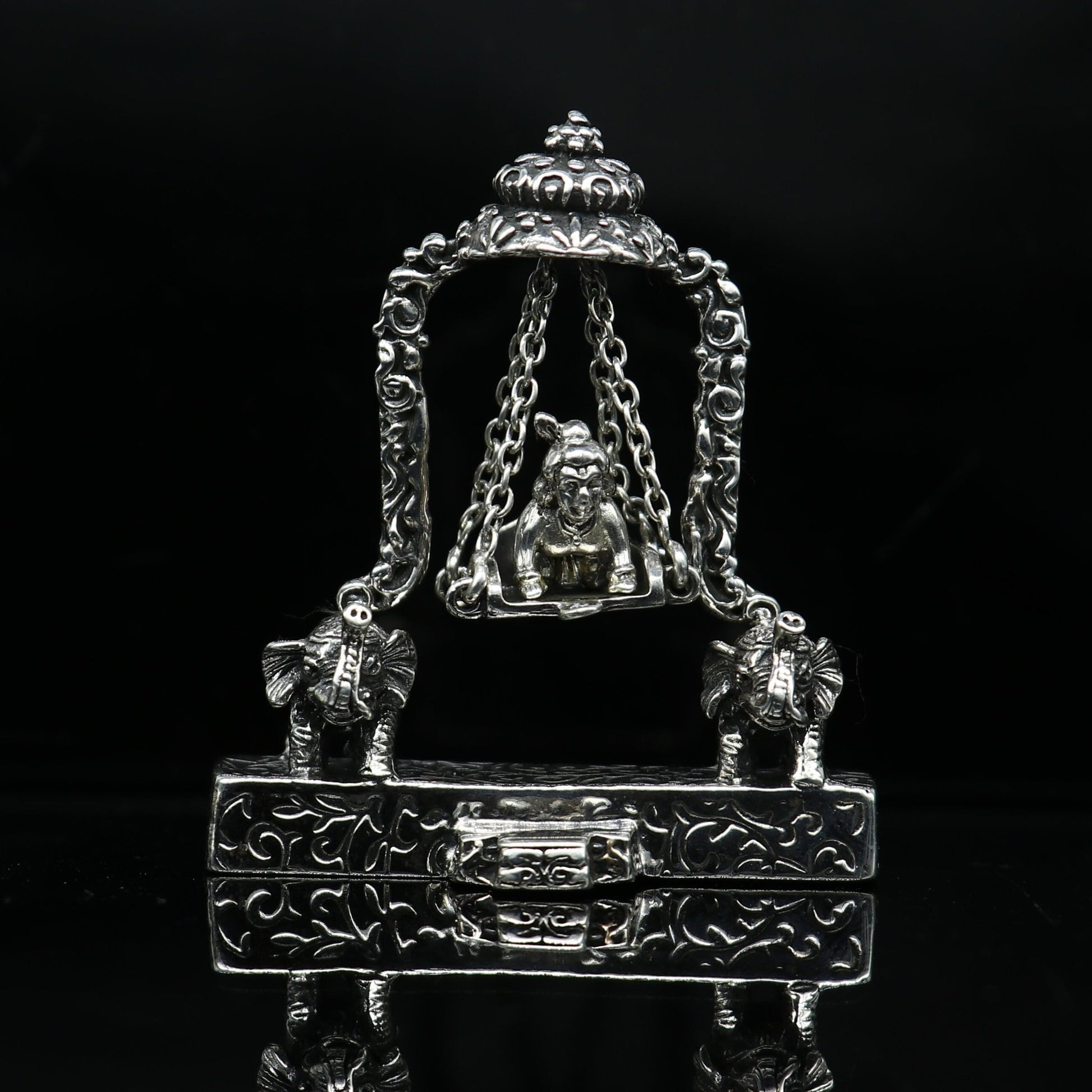 925 Sterling silver handmade custom design Idols Lord Krishna with swing, Bal Gopala Statue figurine, puja articles decorative gift art38 - TRIBAL ORNAMENTS