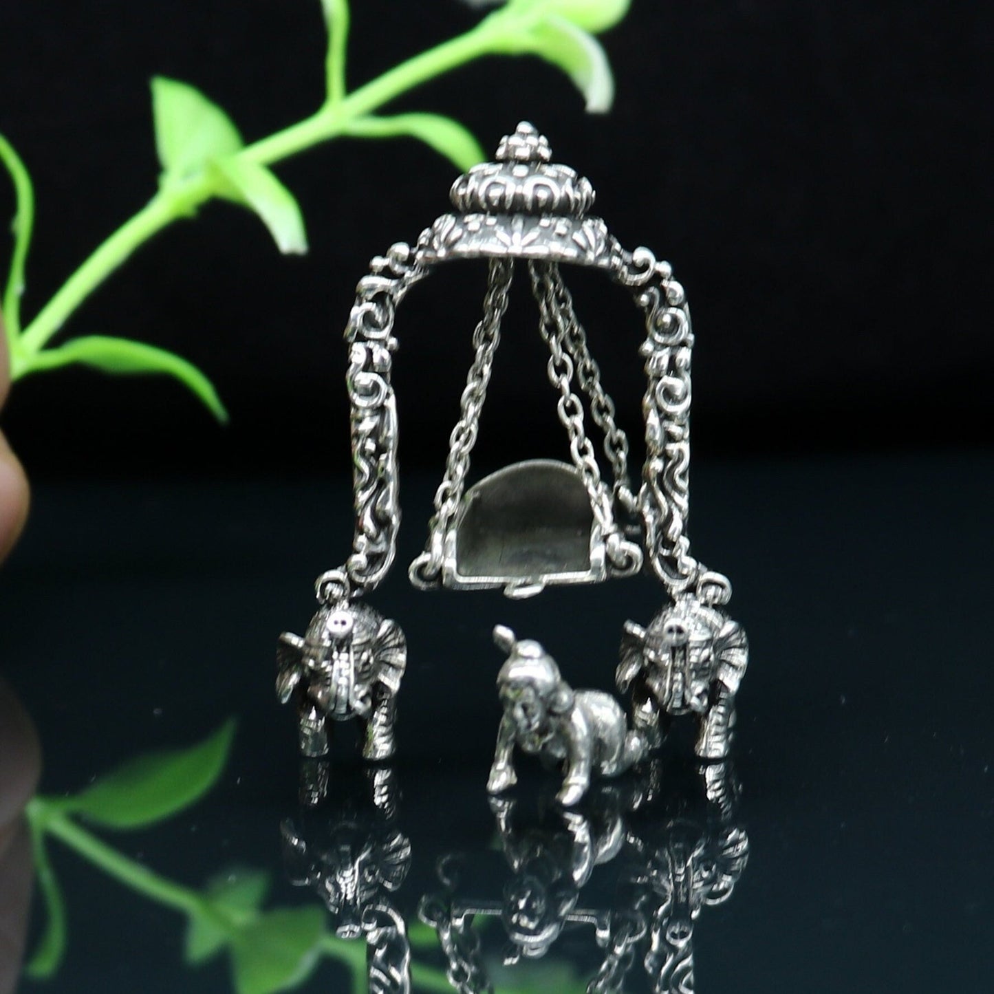 925 Sterling silver handmade custom design Idols Lord Krishna with swing, Bal Gopala Statue figurine, puja articles decorative gift art39 - TRIBAL ORNAMENTS