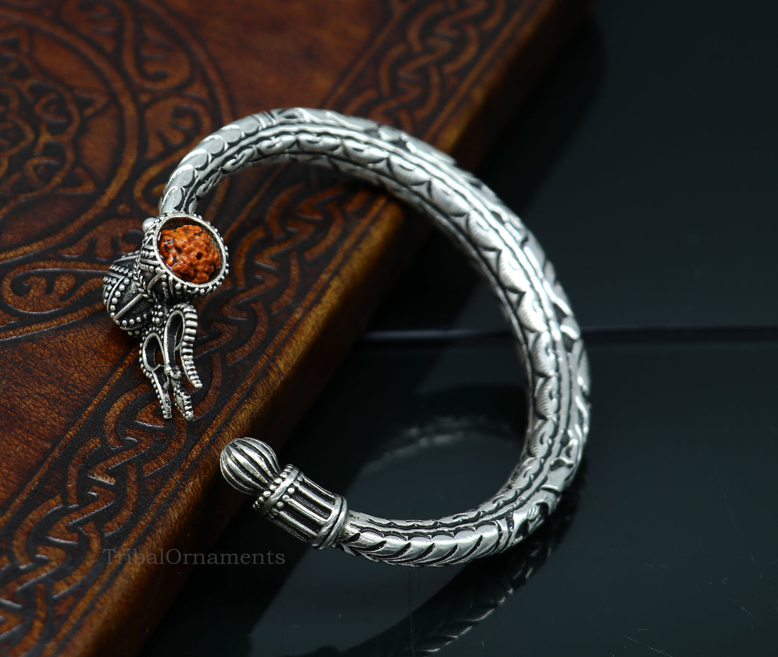 925 sterling silver customized Shiva trident stunning bangle men's bracelet, excellent Nakshi work men's gifting jewelry from India nssk392 - TRIBAL ORNAMENTS