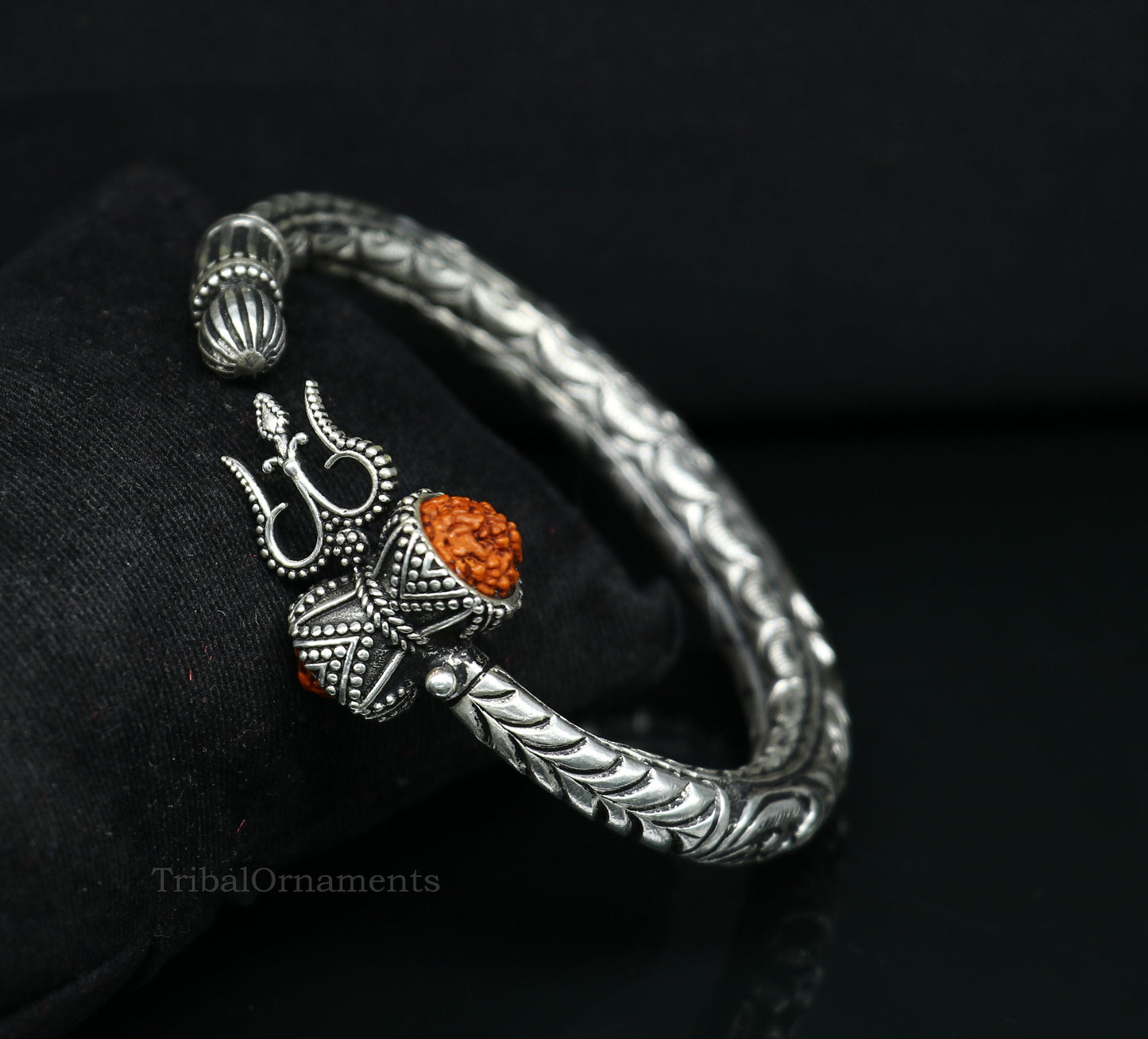 925 sterling silver customized Shiva trident stunning bangle men's bracelet, excellent Nakshi work men's gifting jewelry from India nssk392 - TRIBAL ORNAMENTS