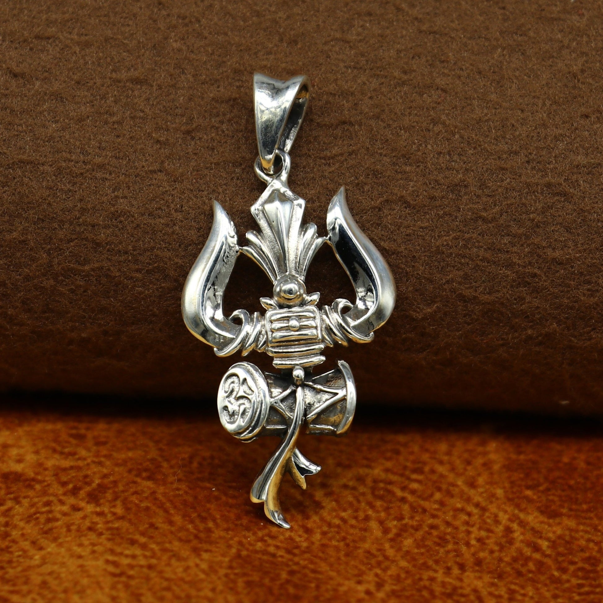 925 sterling silver Hindu idol Lord Shiva trident pendant, amazing vintage design gifting pendant customized god jewelry ssp524 - TRIBAL ORNAMENTS