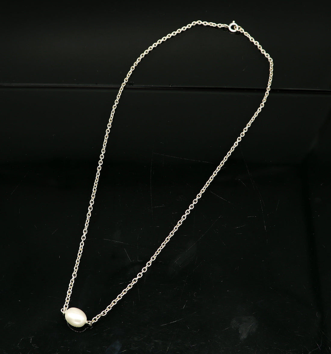 925 sterling silver cutom chain necklace with gorgeous tiny  pearl pendant, best gifting elegant necklace tribal necklace nec165 - TRIBAL ORNAMENTS