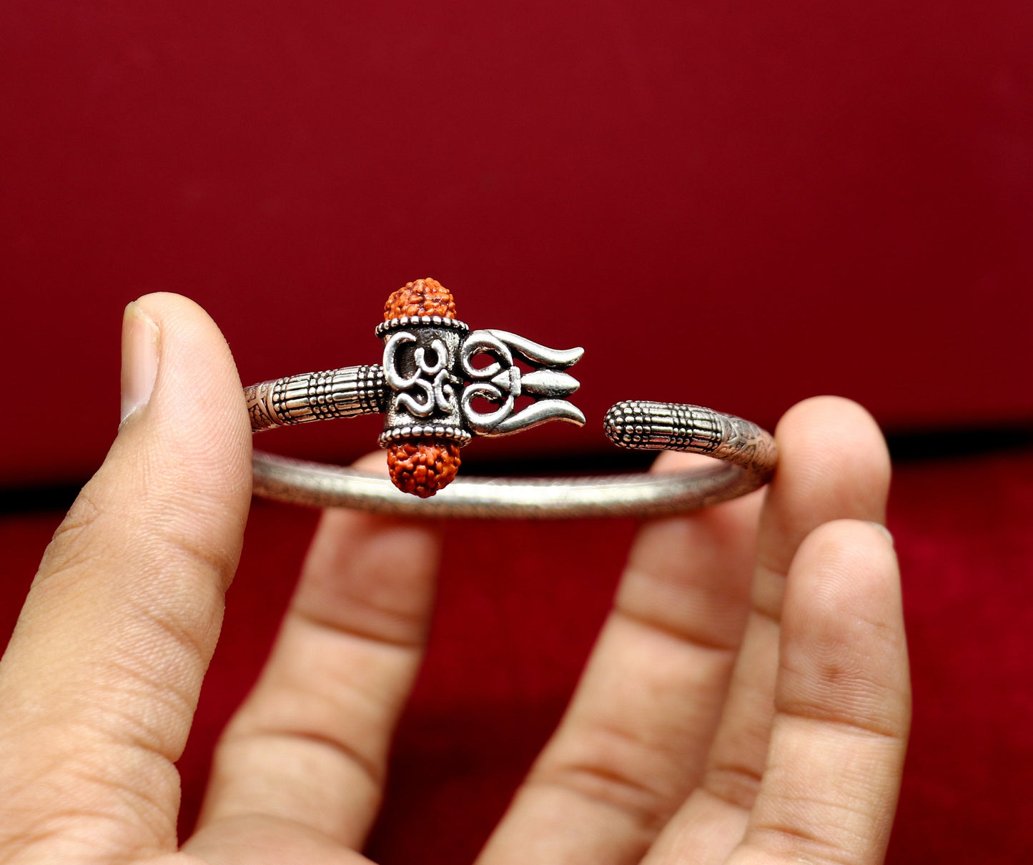 925 Sterling silver handmade Shiva trident trishul kada bangle bracelet with natural Rudraksha best customized unisex kada gifting nsk361 - TRIBAL ORNAMENTS