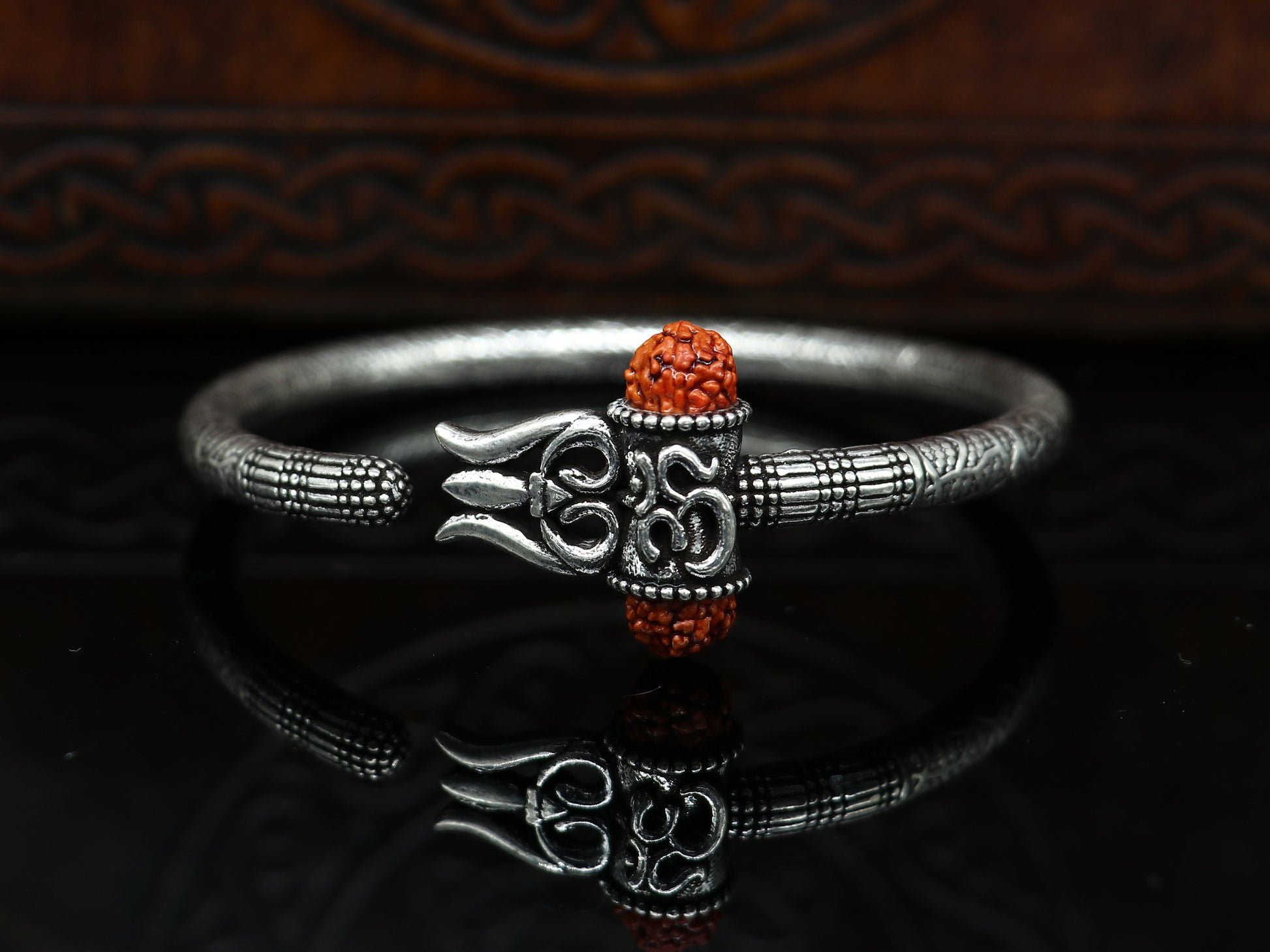 925 Sterling silver handmade Shiva trident trishul kada bangle bracelet with natural Rudraksha best customized unisex kada gifting nsk361 - TRIBAL ORNAMENTS