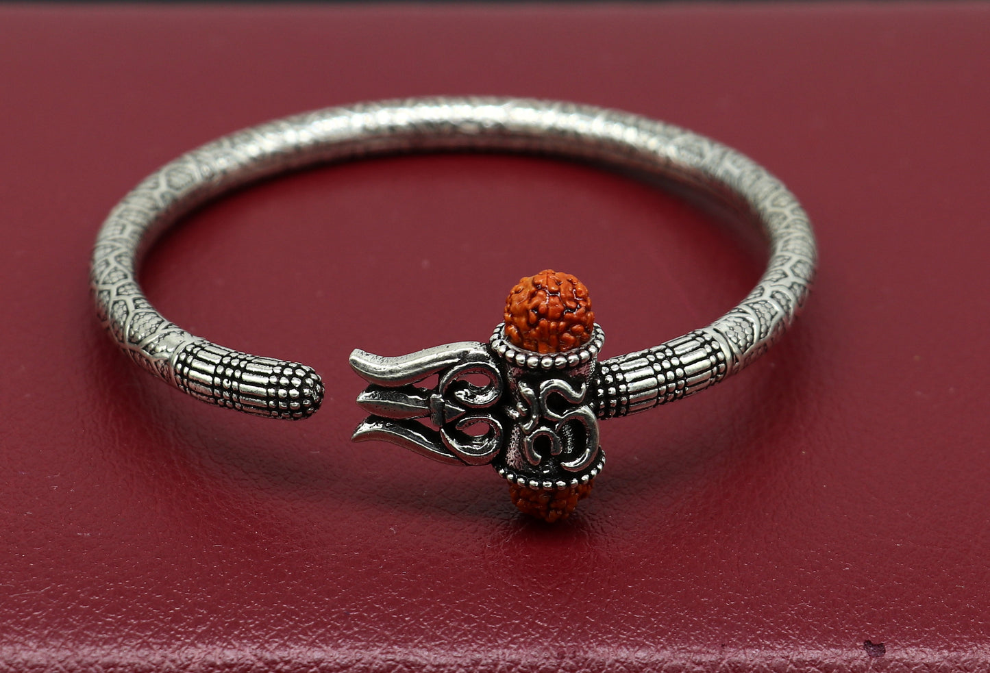 925 Sterling silver handmade Shiva trident trishul kada bangle bracelet with natural Rudraksha best customized unisex kada gifting nsk361 - TRIBAL ORNAMENTS