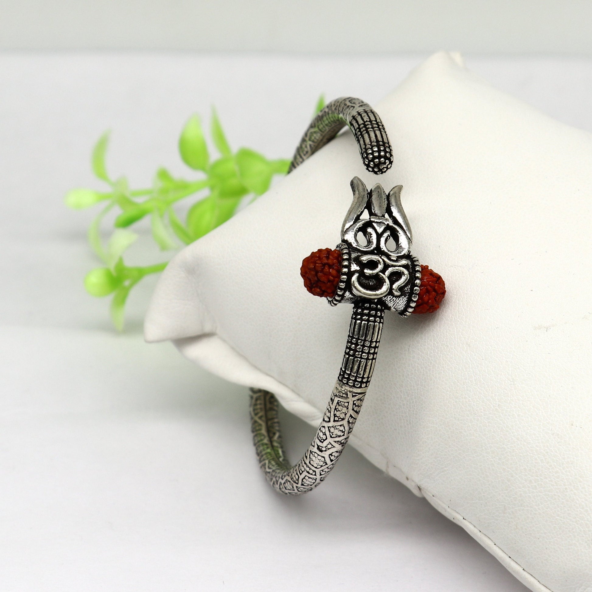 925 Sterling silver handmade Shiva trident trishul kada bangle bracelet with natural Rudraksha best customized unisex kada gifting nsk361 - TRIBAL ORNAMENTS