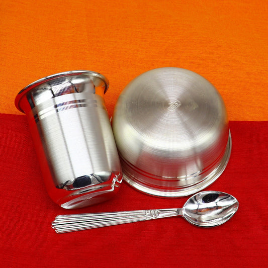 999 fine silver water milk glass and bowl, silver tumbler silver spoon, silver utensils, silver baby set serving food utensils sv200 - TRIBAL ORNAMENTS