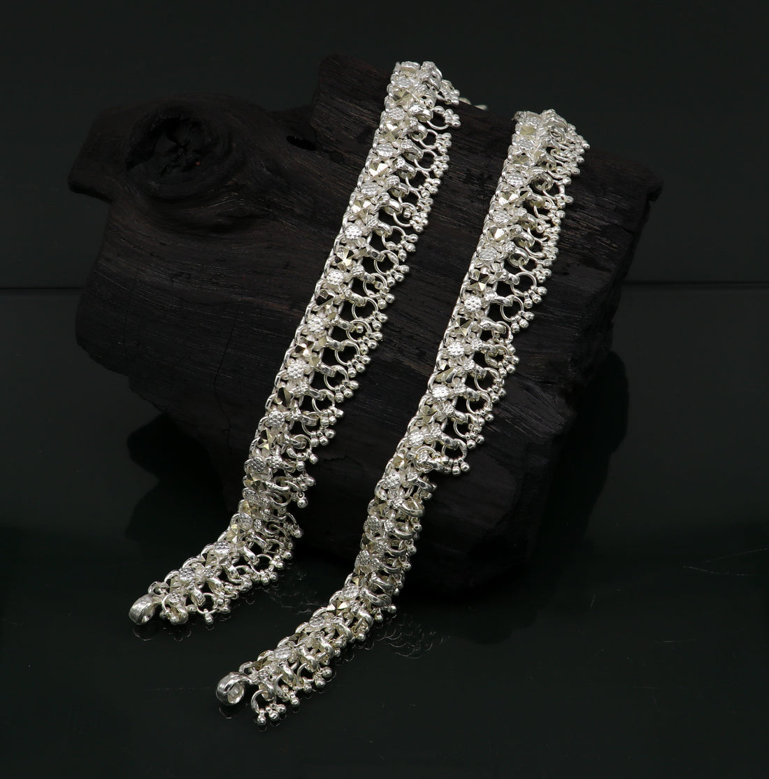 10.5" sterling silver solid customized design ankle bracelet foot bracelet anklet vintage antique design tribal belly dance jewelry ank372 - TRIBAL ORNAMENTS