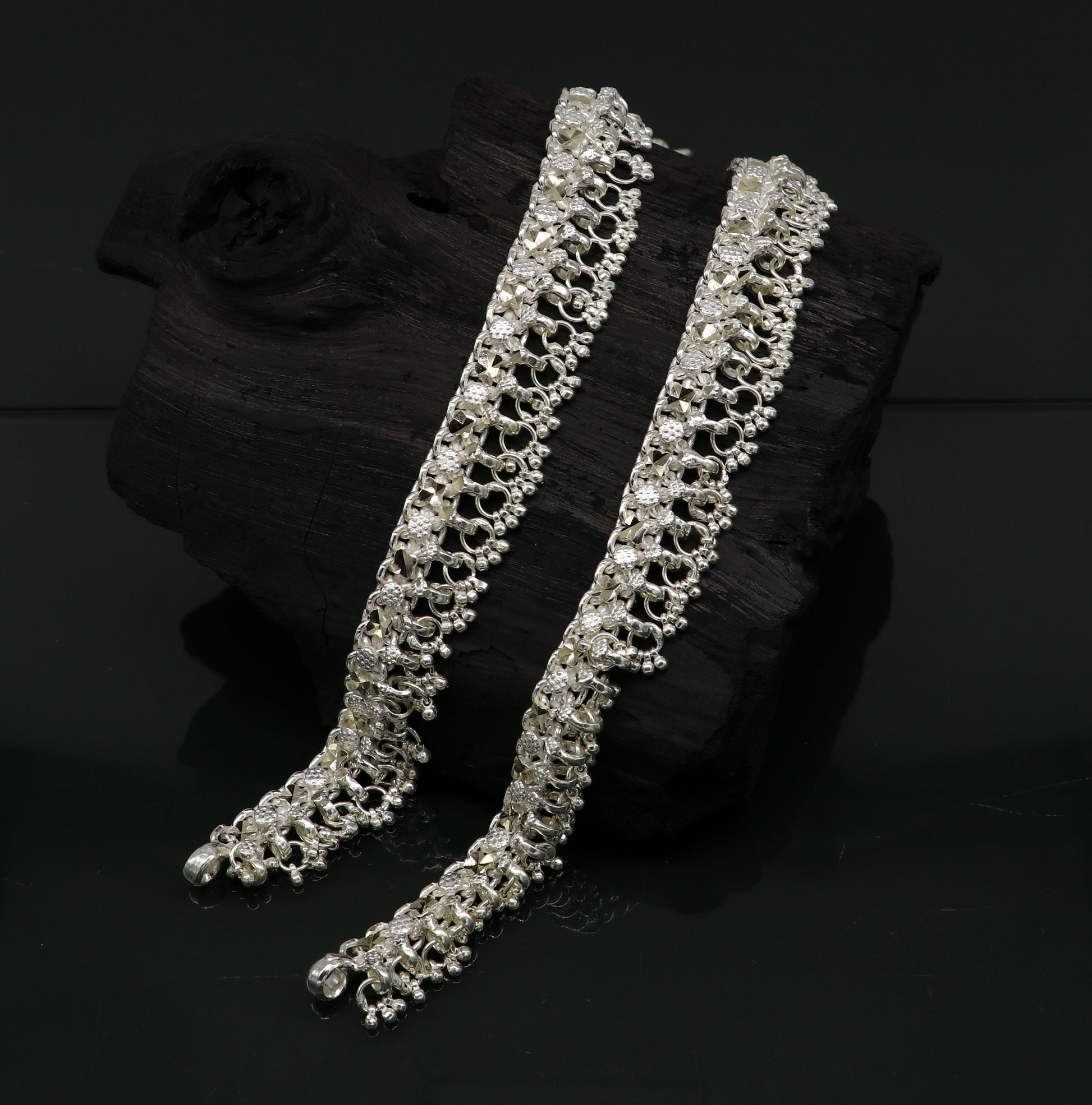10.5" sterling silver solid customized design ankle bracelet foot bracelet anklet vintage antique design tribal belly dance jewelry ank380 - TRIBAL ORNAMENTS